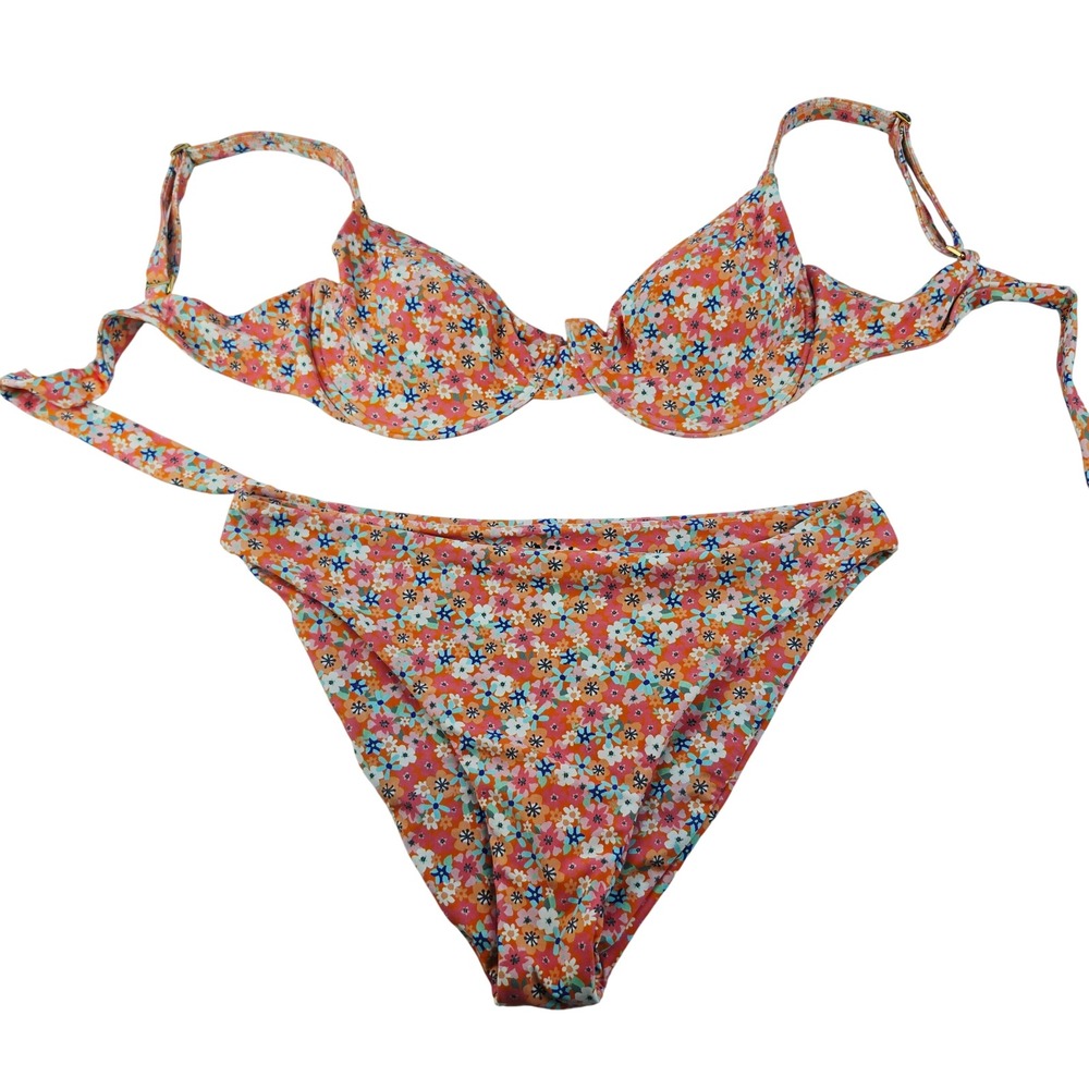 Midori Women Floral Underwire Bikini Set Orange Pink Blue XL Made in Brazil